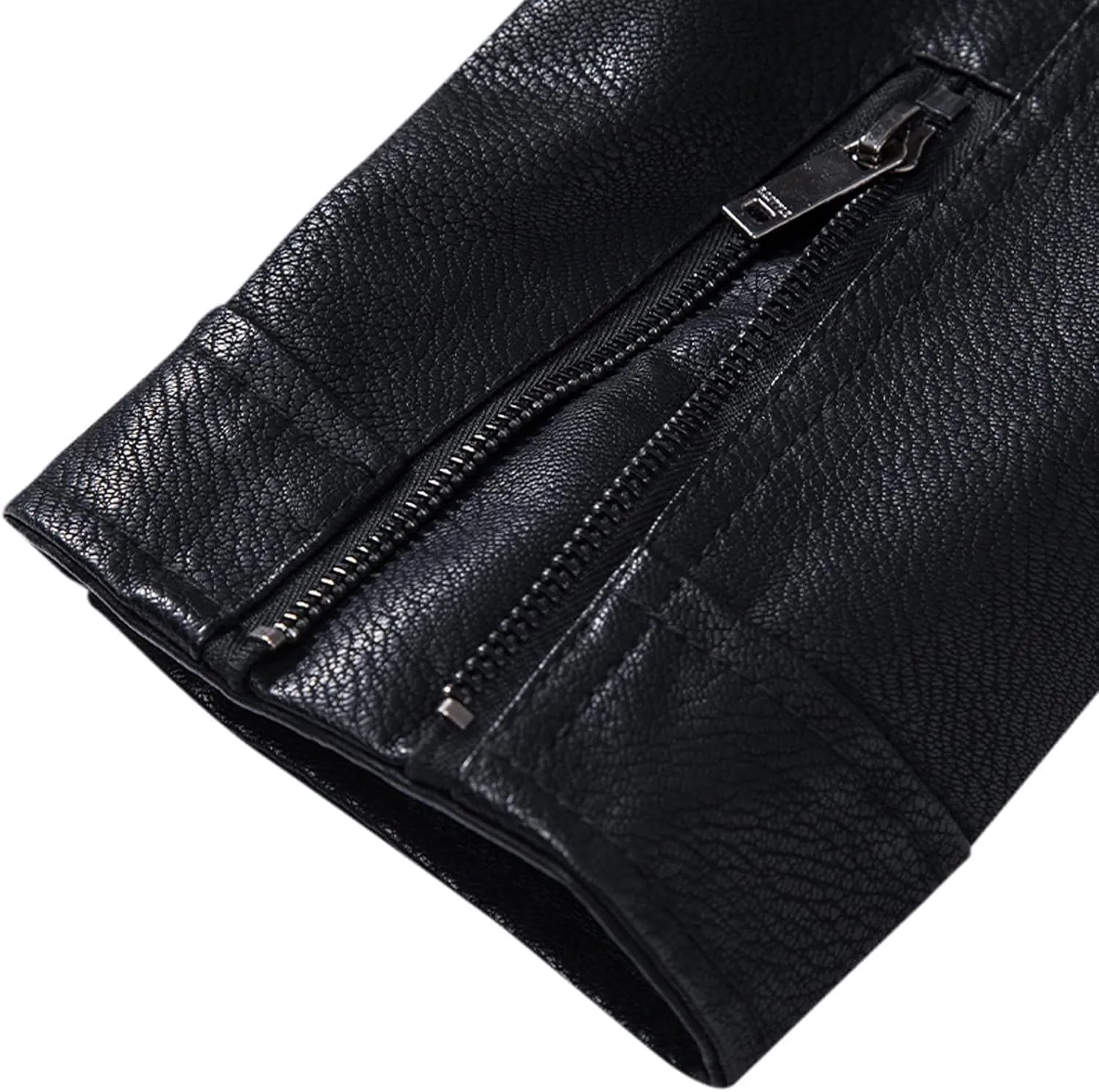 Faux Leather Jacket Mens Slim Fit Stand Collar Zip Up PU Leather Coat Motorcycle Biker Jacket with Pockets