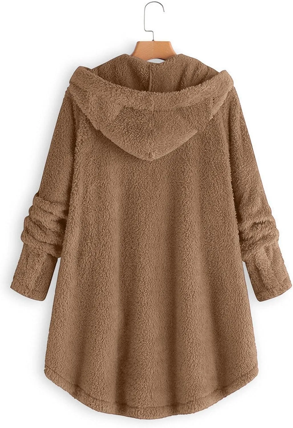 Fleece Jackets for Women,Women Plus Size Button Plush Tops Hooded Patchwork Loose Cardigan Wool Coat Winter Jacket
