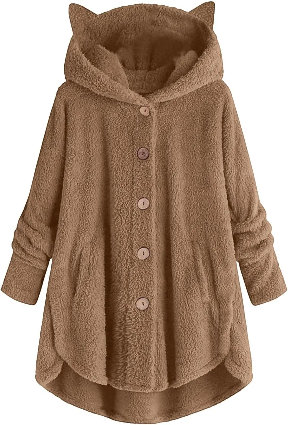 Fleece Jackets for Women,Women Plus Size Button Plush Tops Hooded Patchwork Loose Cardigan Wool Coat Winter Jacket