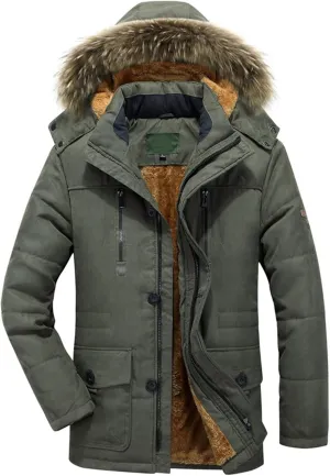 Fleece Lined Parka Jacket for Men Zip Up Hooded Padded Jacket Big and Tall Thicken Puffer Coat Warm Military Jackets