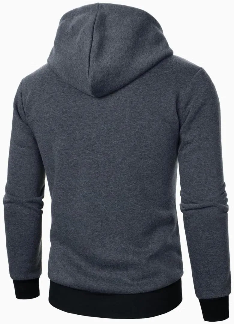 FMCHICO Men's Hooded Jacket Slim Fit Double Zipper Turtleneck Fleece Hoodie Outerwear