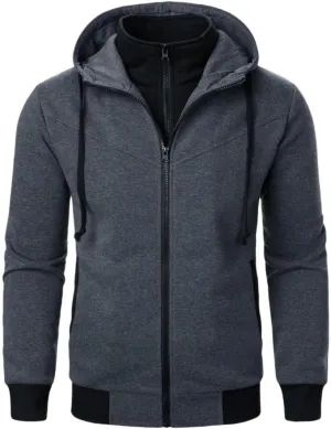 FMCHICO Men's Hooded Jacket Slim Fit Double Zipper Turtleneck Fleece Hoodie Outerwear