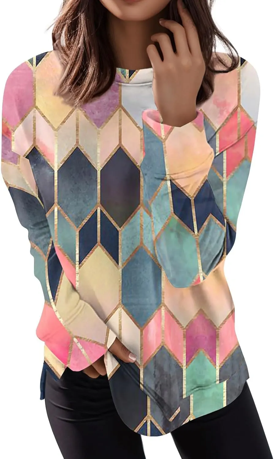 GOFULY Sweatshirt For Women Crewneck Fall Pullovers Lightweight Floral Print Sweatshirts Oversized Long Sleeve Shirts Outfits