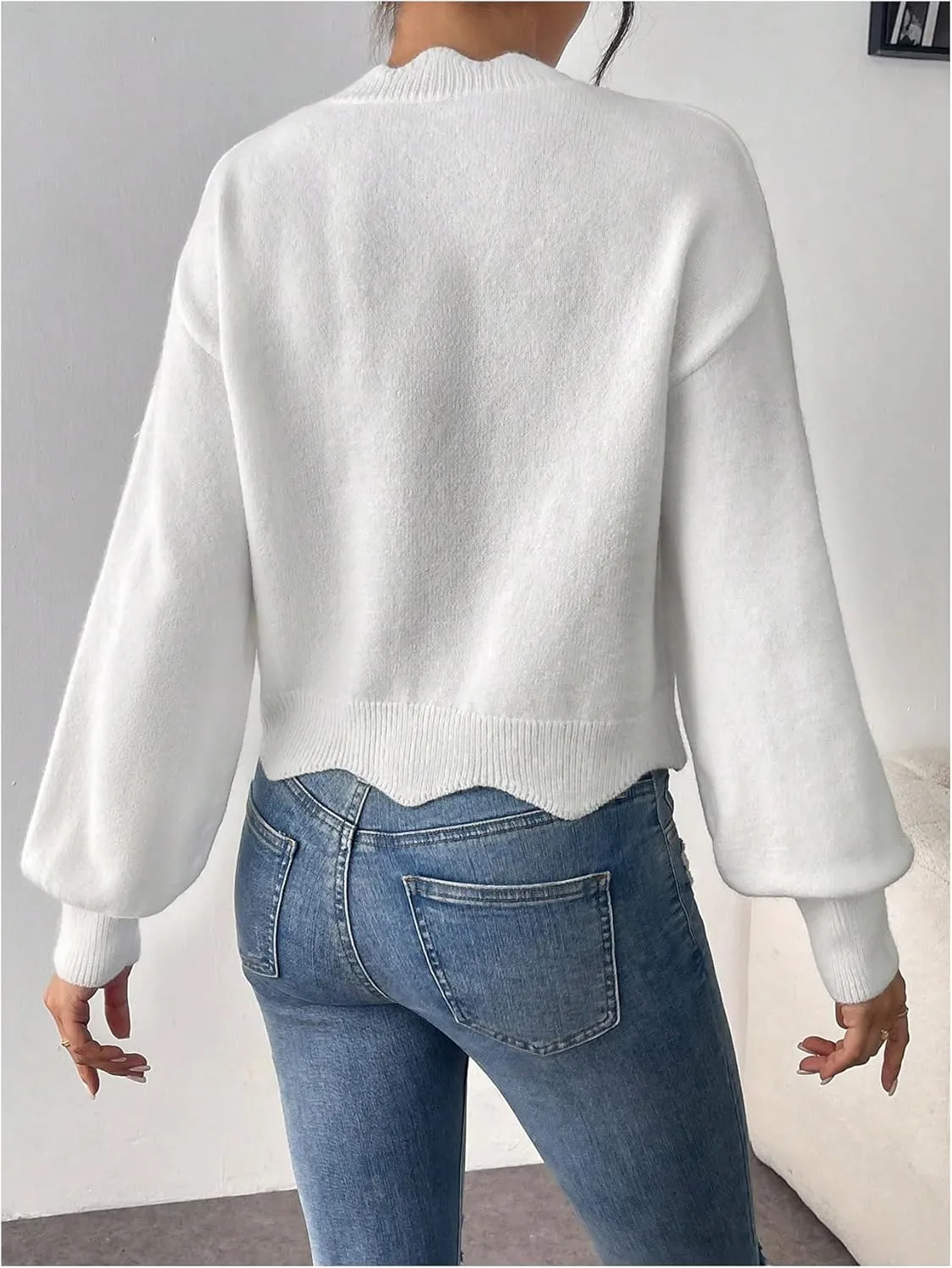 GORGLITTER Women's Floral Embroidered Crochet Sweaters Long Sleeve Lightweight Knit Flower Pullover Sweaters