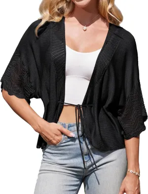GRACE KARIN Women's Short Sleeve Crochet Open Front Cropped Cardigan Sweaters for Women 2025