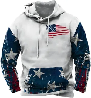 Graphic Hoodies for Men Western Aztec Ethnic Crewneck Sweatshirt USA Flag Patriotic Hoodie Oversized Hoodie Pullover
