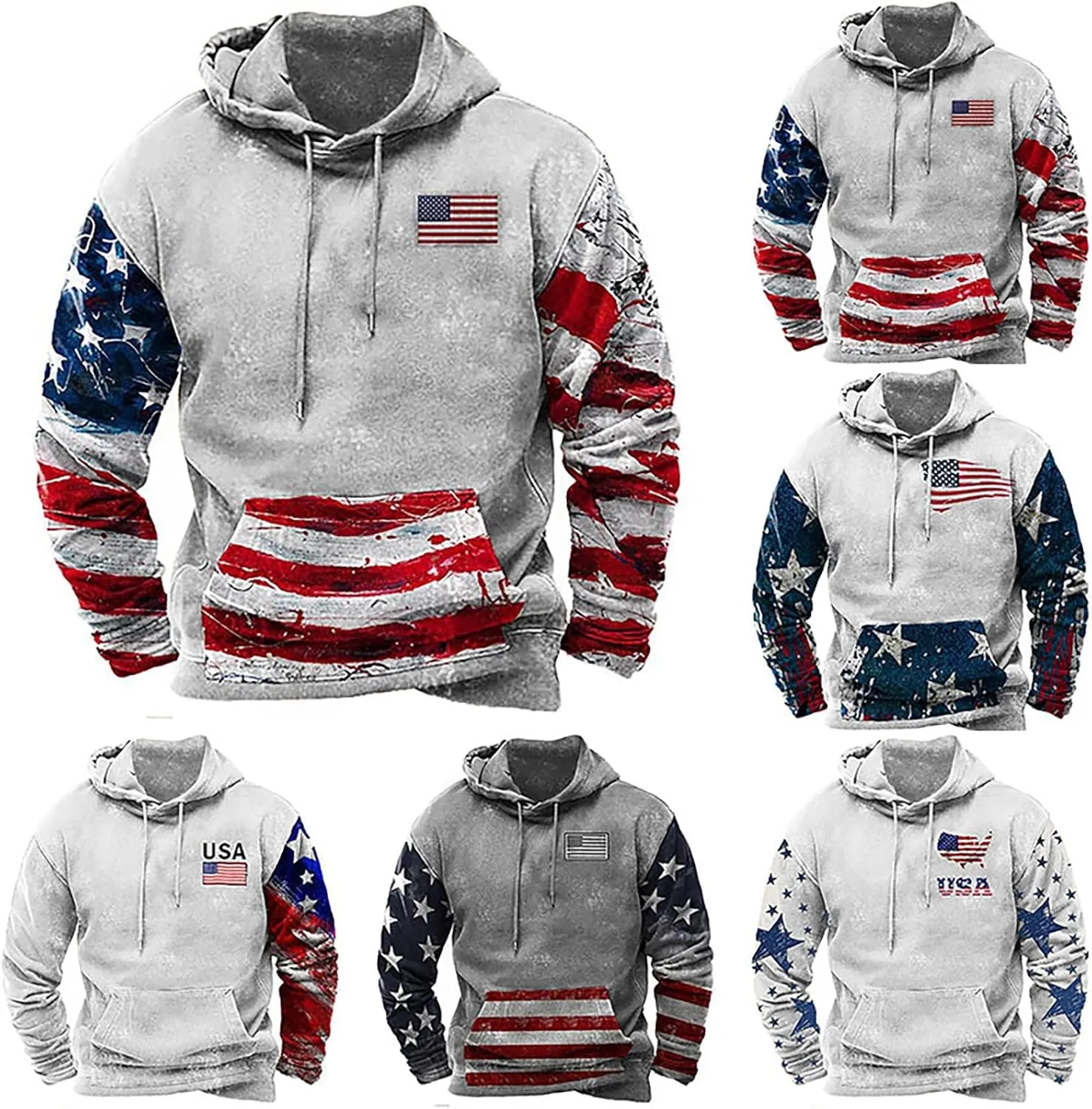 Graphic Hoodies for Men Western Aztec Ethnic Crewneck Sweatshirt USA Flag Patriotic Hoodie Oversized Hoodie Pullover
