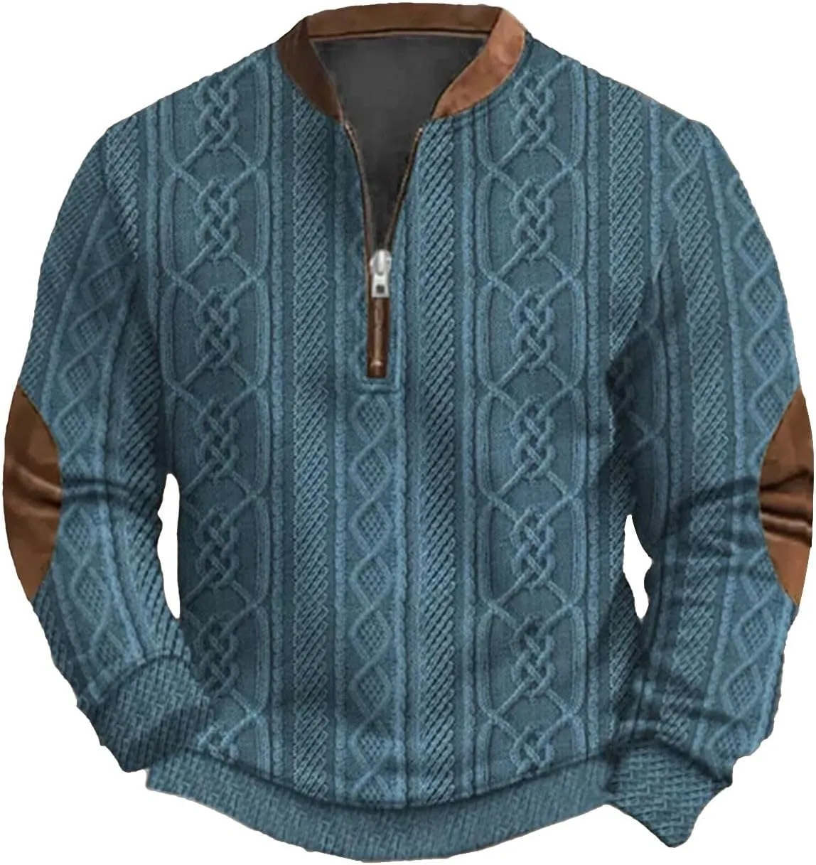 Half Zip Pullover Vintage Long Sleeve Sweatshirt Elbow Patch Sweatshirt Fashion Hoodless Western Top