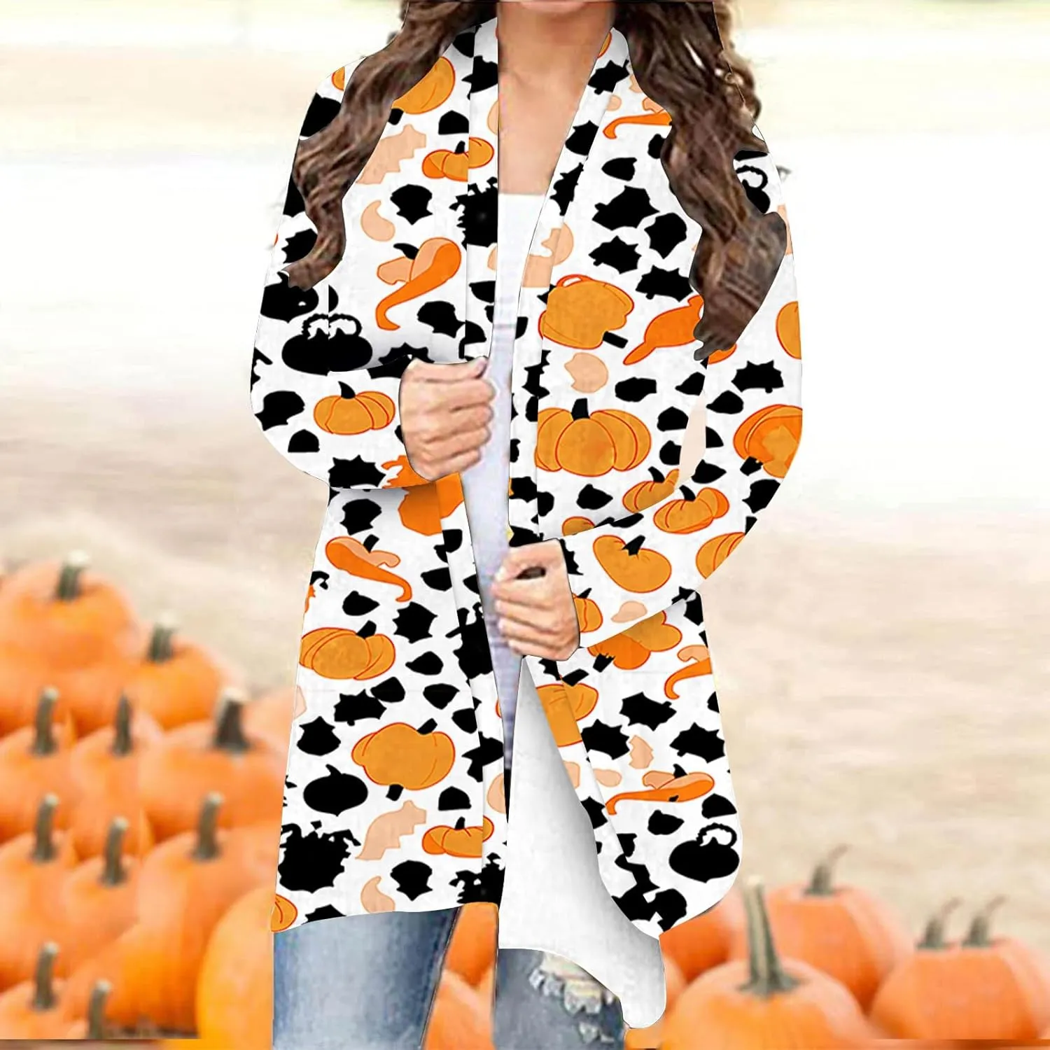 Halloween Cardigan for Women Fall Outfits 2024 Long Sleeve Pumpkin Cardigan Sweater Cute Print Knitting Cardigans