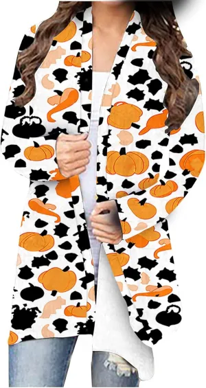 Halloween Cardigan for Women Fall Outfits 2024 Long Sleeve Pumpkin Cardigan Sweater Cute Print Knitting Cardigans