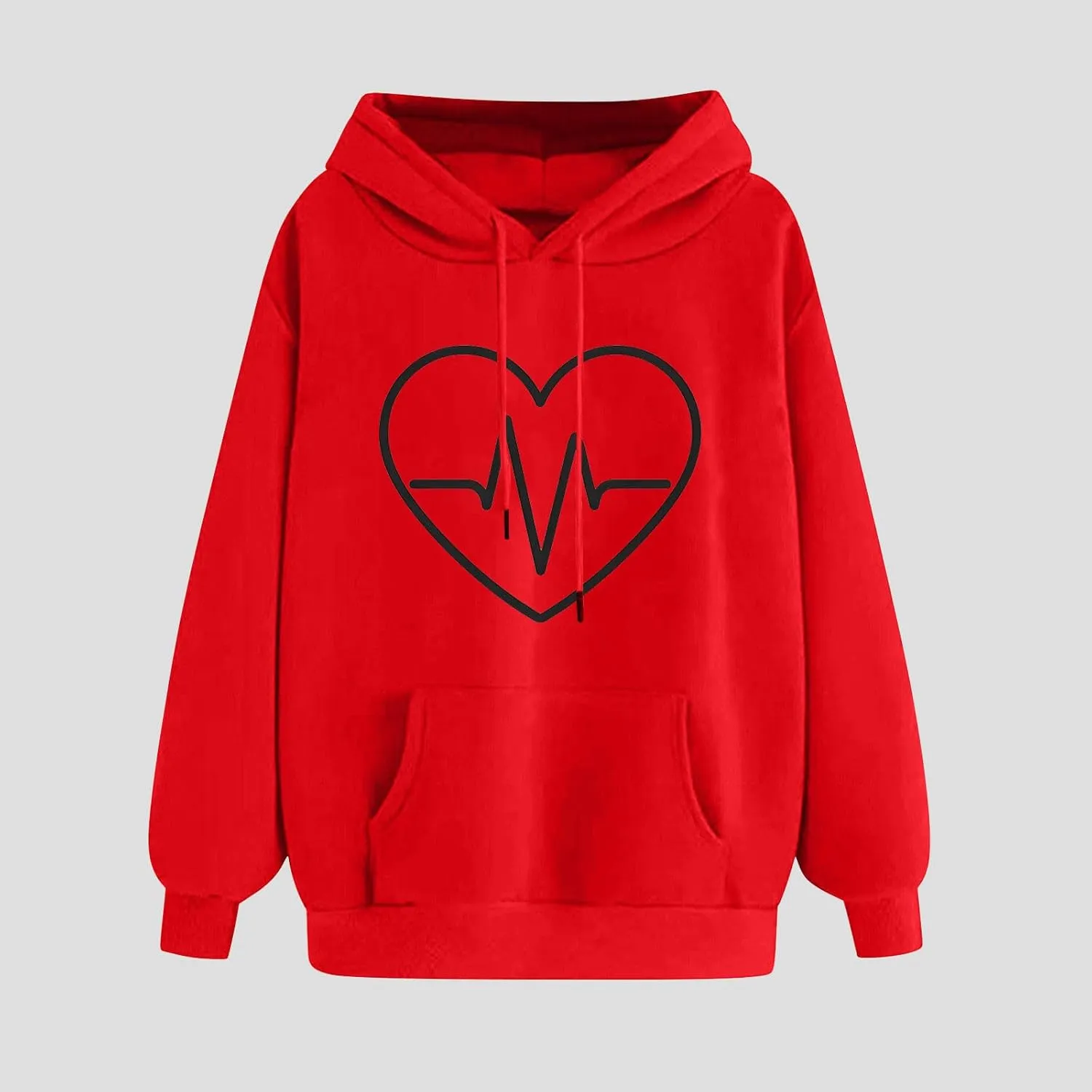 Heart Print Hoodie for Women Casual Pullover Long Sleeve Soft Fleece Relaxed Fit with Hood Lightweight for Dailywear
