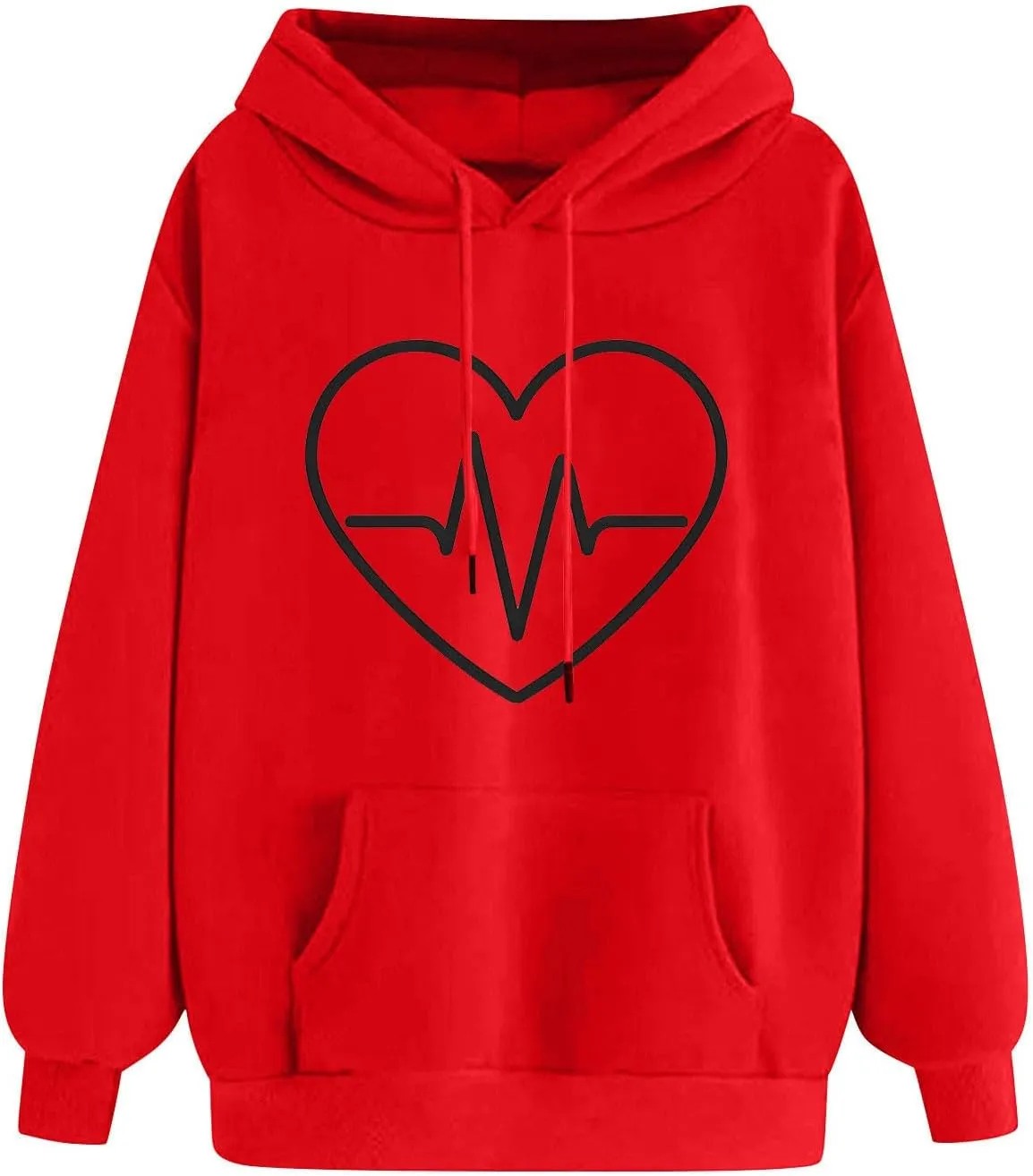 Heart Print Hoodie for Women Casual Pullover Long Sleeve Soft Fleece Relaxed Fit with Hood Lightweight for Dailywear