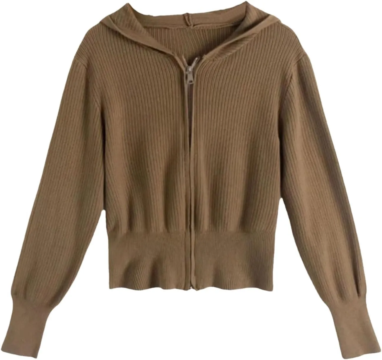 HGps8w Women's Crop Full Zip Knit Hooded Cardigans Open Front Long Sleeve Fall Winter Sweater Coat Outerwear