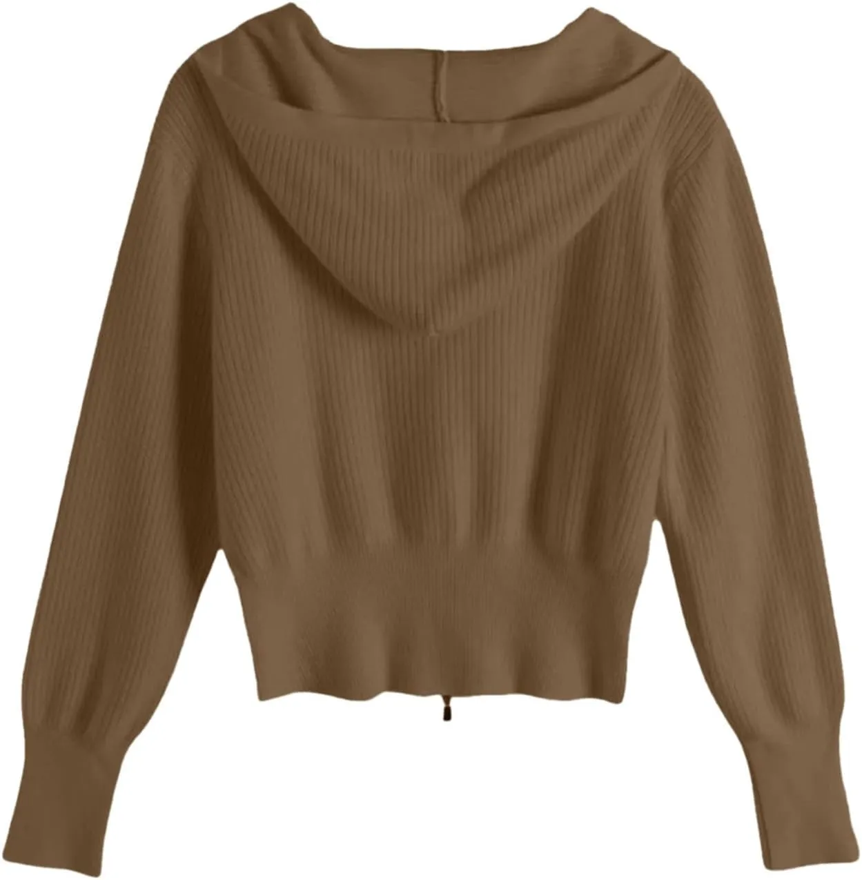 HGps8w Women's Crop Full Zip Knit Hooded Cardigans Open Front Long Sleeve Fall Winter Sweater Coat Outerwear