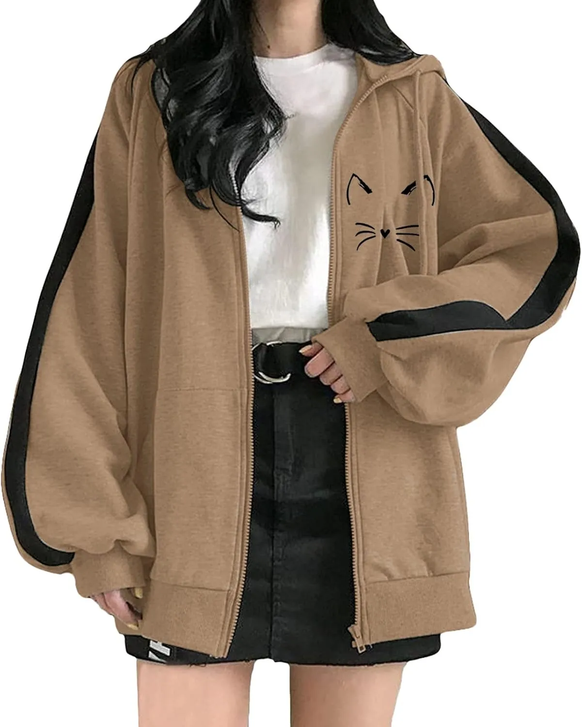 Hoodie Blazer for Women Full Zip Up Long Sleeve Open Front Workout Sweatshirts with Drawstring Hood Oversized Jackets
