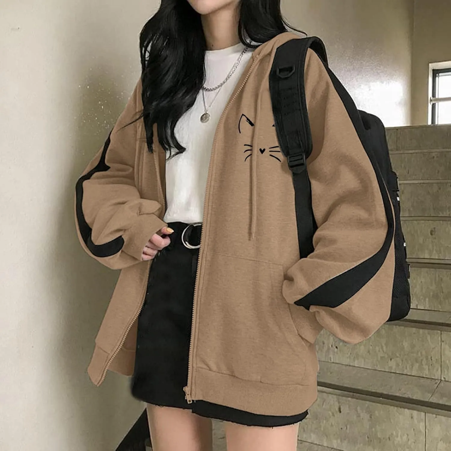 Hoodie Blazer for Women Full Zip Up Long Sleeve Open Front Workout Sweatshirts with Drawstring Hood Oversized Jackets