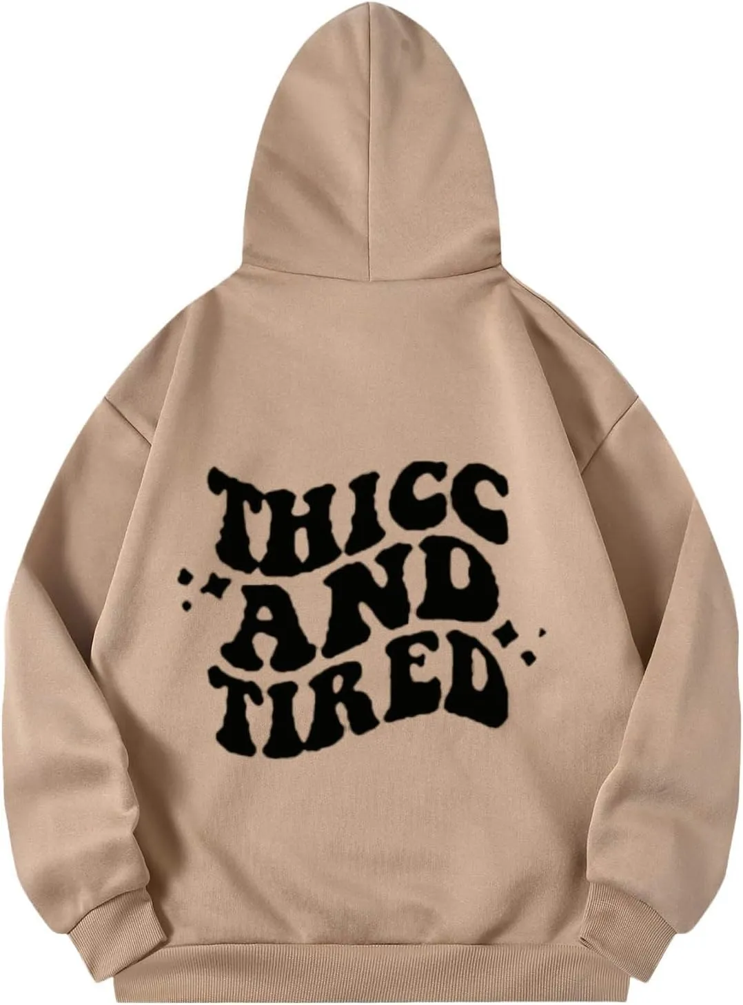 Hoodies Aesthetic Thicc and Tired Shape Printed Christian Pullover Hoodie with Pocket Drop Shoulder Loose Fit Fall Winter