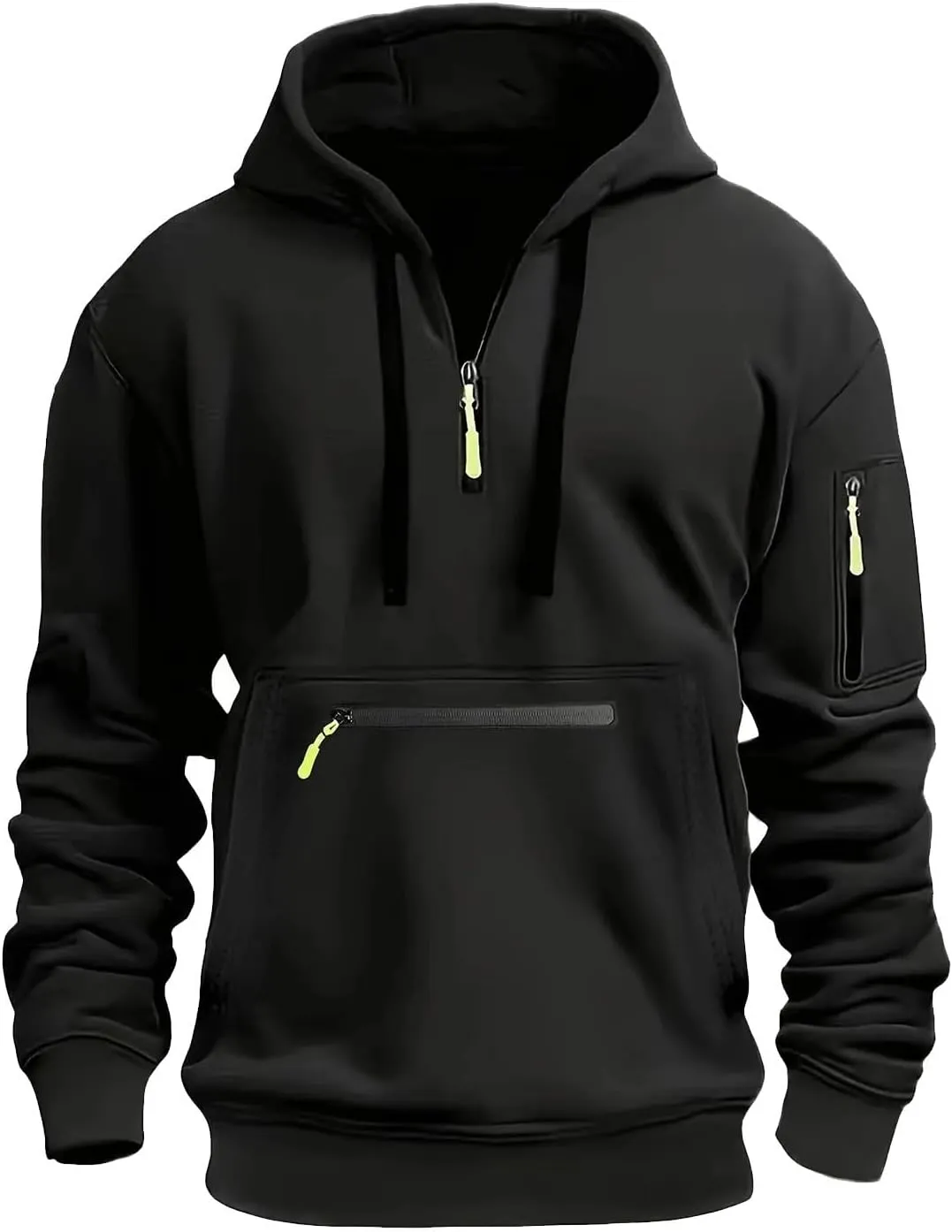 Hoodies for Men Long Sleeve Quarter Zip Cargo Hooded Sweatshirt Casual Tactical Hoodie Outdoor Multi Pockets Pullover