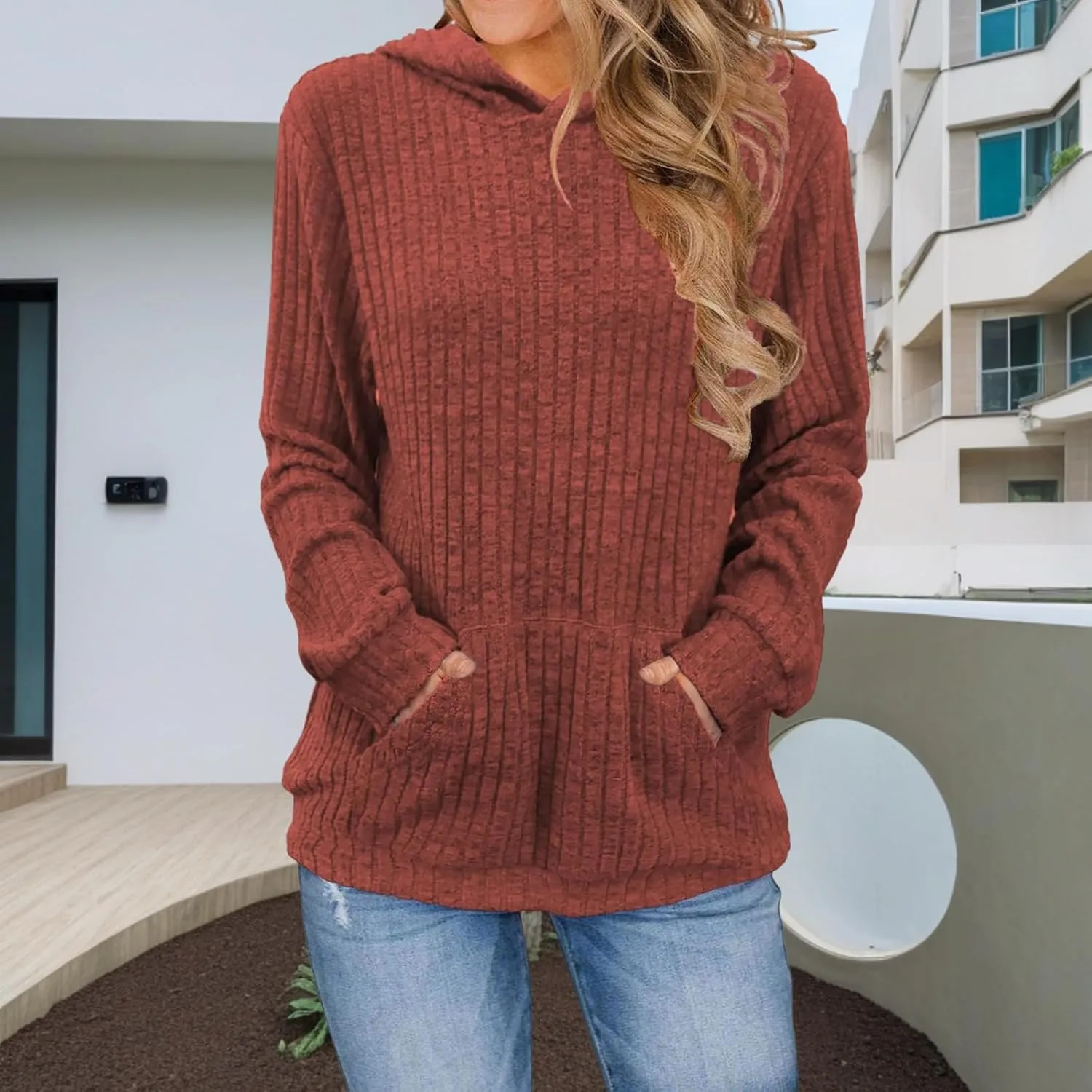 Hoodies for Women Long Sleeve Shirts Kangaroo Pocket Fashion Hoodie Fall Pullover Sweatshirts Casual Loose Hooded Tops