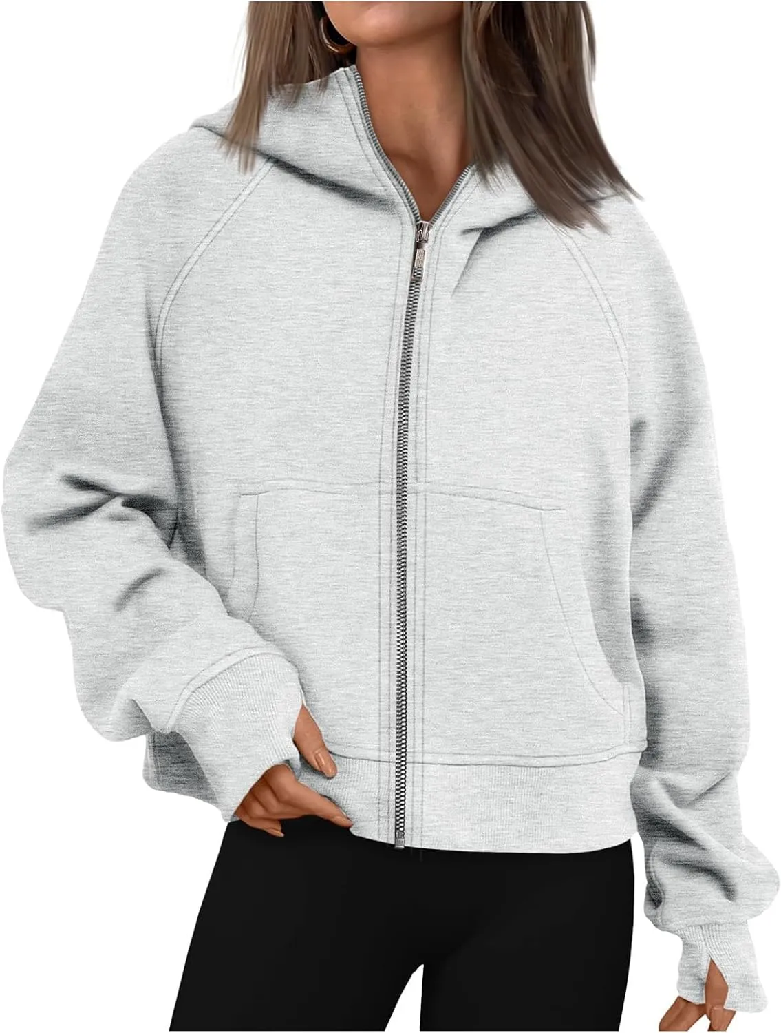 Hoodies for Women Zip Up Jacket Cropped Hoodie Fleece Oversized Sweatshirt Fall Outfits Y2K Winter Clothes Thumb Hole