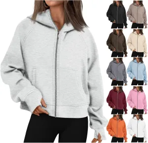 Hoodies for Women Zip Up Jacket Cropped Hoodie Fleece Oversized Sweatshirt Fall Outfits Y2K Winter Clothes Thumb Hole