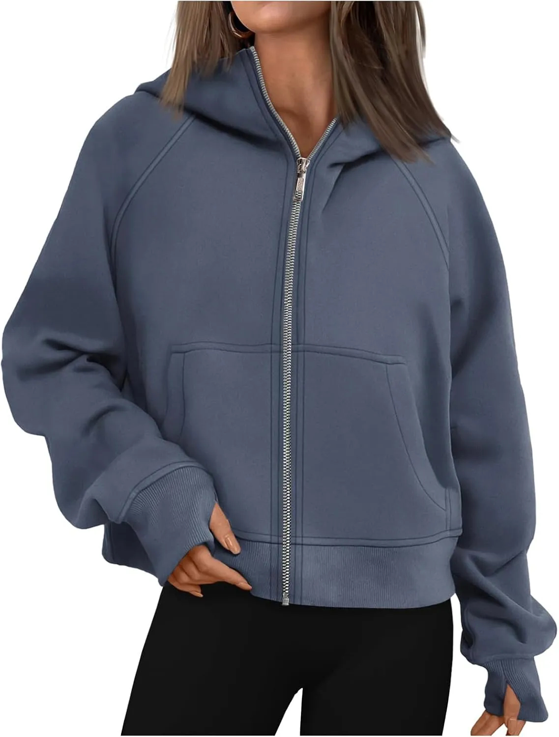 Hoodies for Women Zip Up Jacket Cropped Hoodie Fleece Oversized Sweatshirt Fall Outfits Y2K Winter Clothes Thumb Hole