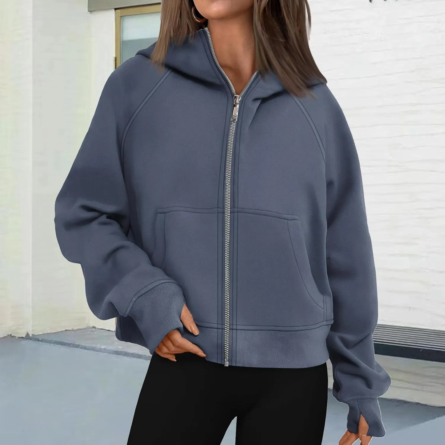 Hoodies for Women Zip Up Jacket Cropped Hoodie Fleece Oversized Sweatshirt Fall Outfits Y2K Winter Clothes Thumb Hole