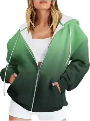 Hoodies for Women Zip Up Sweatshirt Long Sleeve Drawstring Casual Hooded Sweatshirt Tops 2023 Fall Jacket