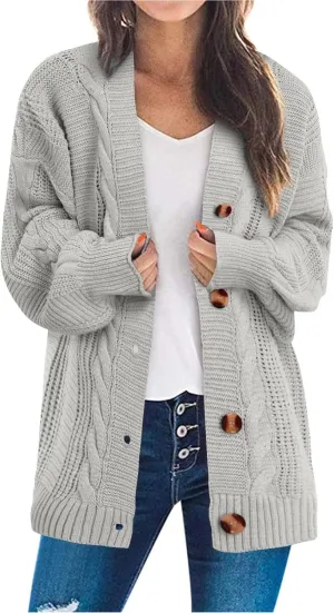 iLH Cardigan Sweaters for Women Chunky Cable Knit Sweater Open Front Crochet Outwear Coats Button down Fall Jackets