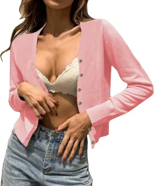 iLH Cardigan Sweaters for Women Lightweight Open Front Cropped Cardigans Button Down Knit Outwear 2024 Fall Casual Coat