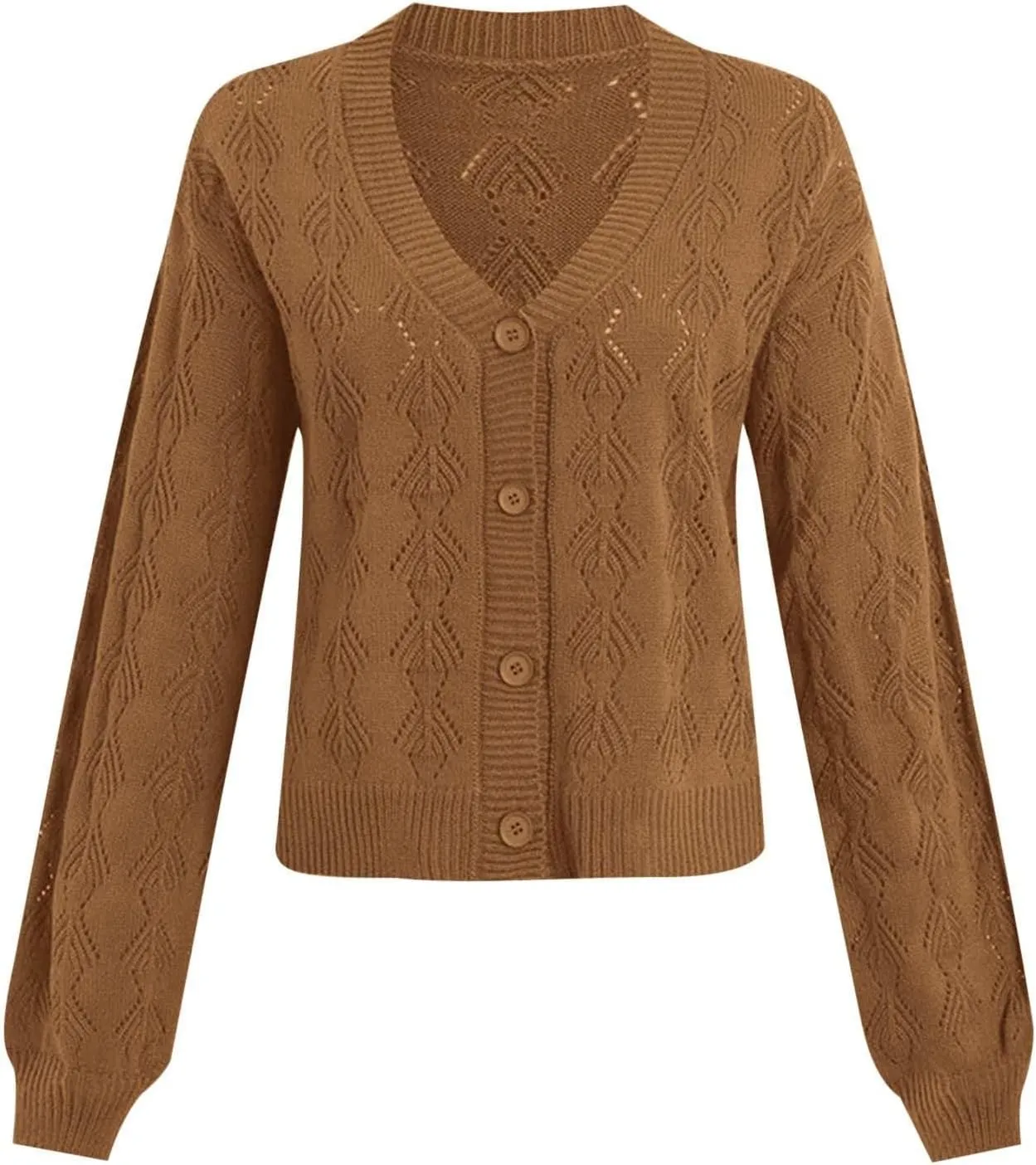 iLH Cardigans for Women 2024 Fall Lightweight Open Front Sweater V Neck Button Down Knit Outerwear Loose Crochet Jacket