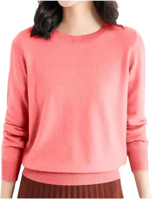iLH Sweater for Women 2024 Fall Winter Merino Sweaters Cozy Knit Pullover Tops Long Sleeve Crew Neck Lightweight Shirts