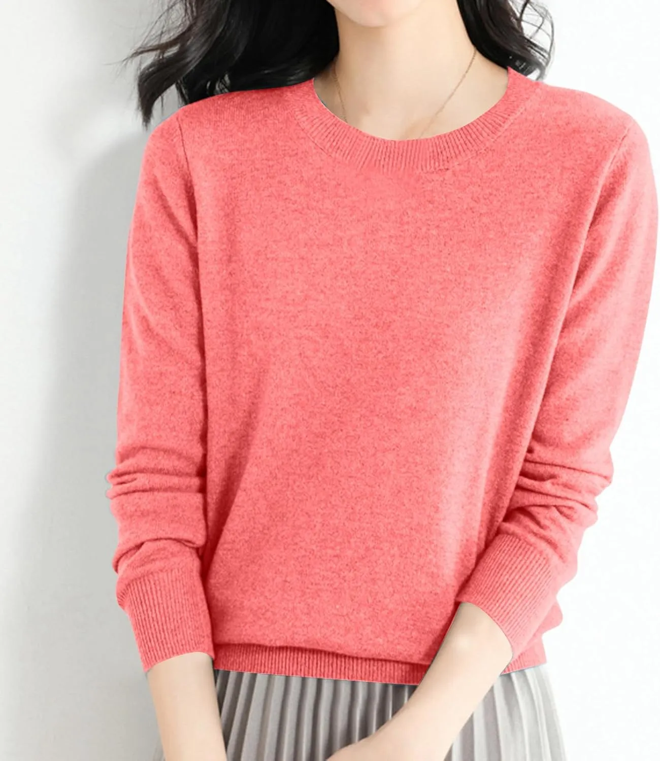 iLH Sweater for Women 2024 Fall Winter Merino Sweaters Cozy Knit Pullover Tops Long Sleeve Crew Neck Lightweight Shirts