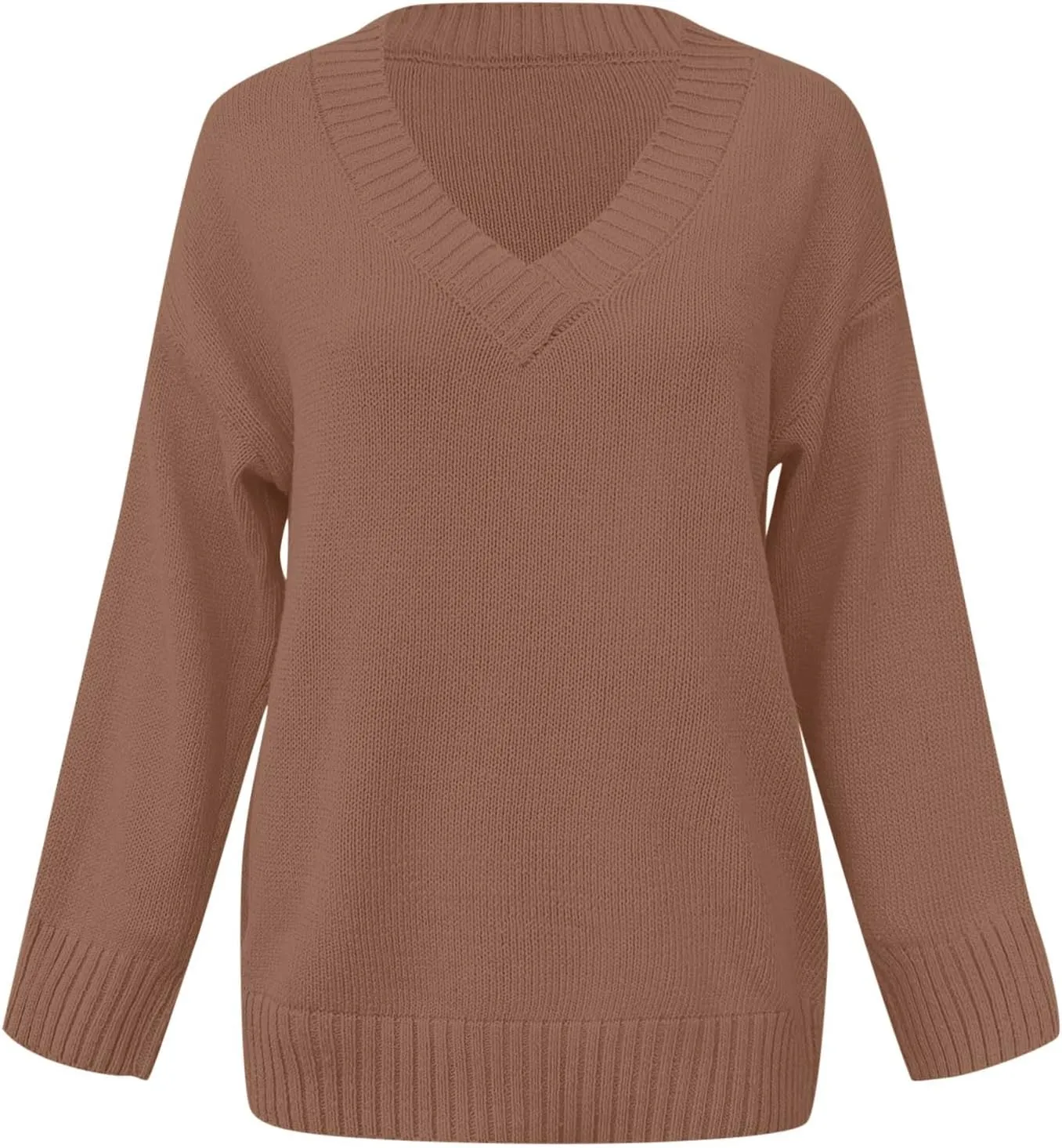 iLH Sweater for Women 2024 Fall Winter Oversized Sweater V Neck Long Sleeve Loose Shirt Solid Knit Pullover Sweater Tops