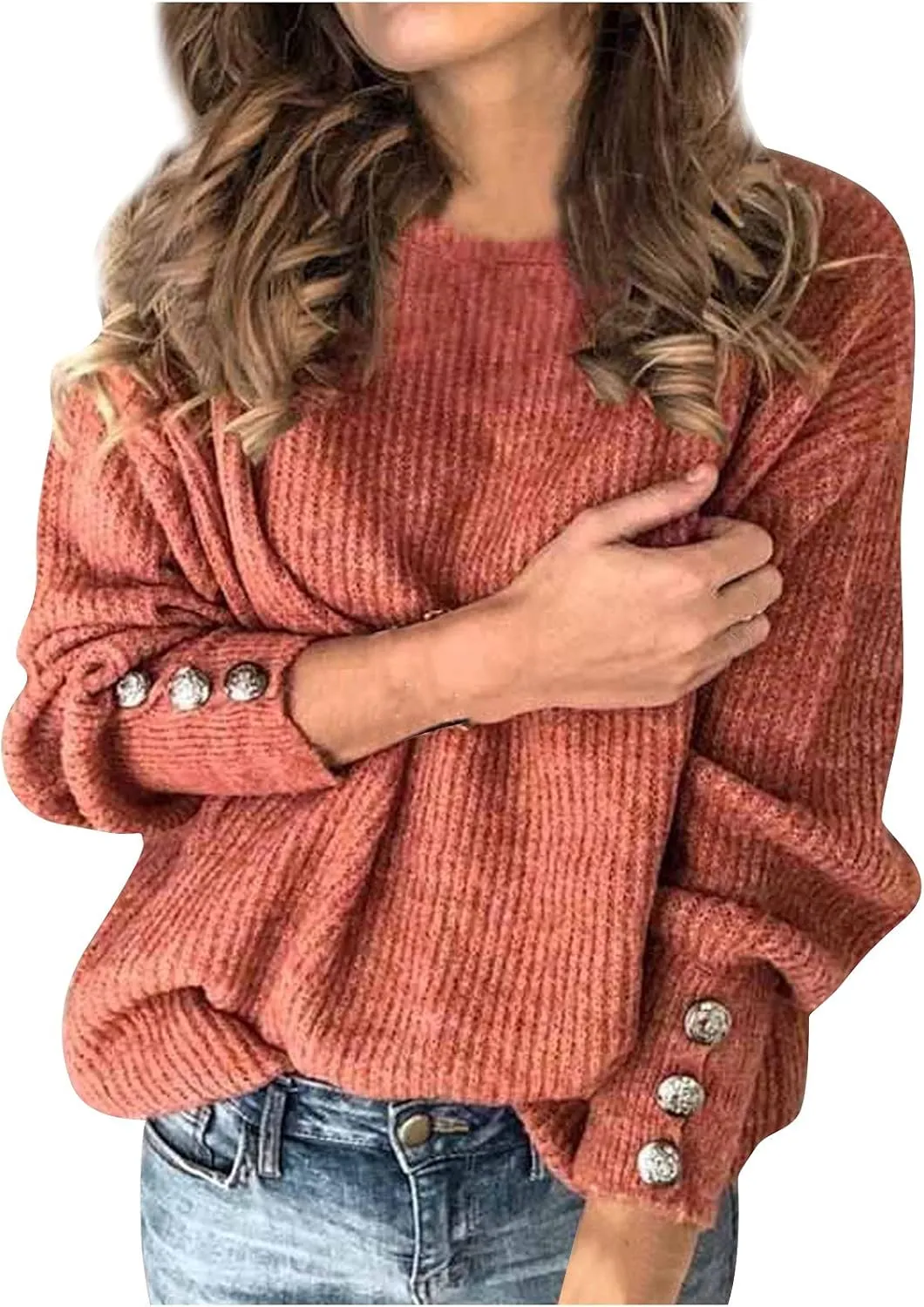 iLH Sweaters for Women 2024 Plus Size Ribbed Knit Sweater Crewneck Long Sleeve Pullover Shirts Comfort Jumper Shirt Tops