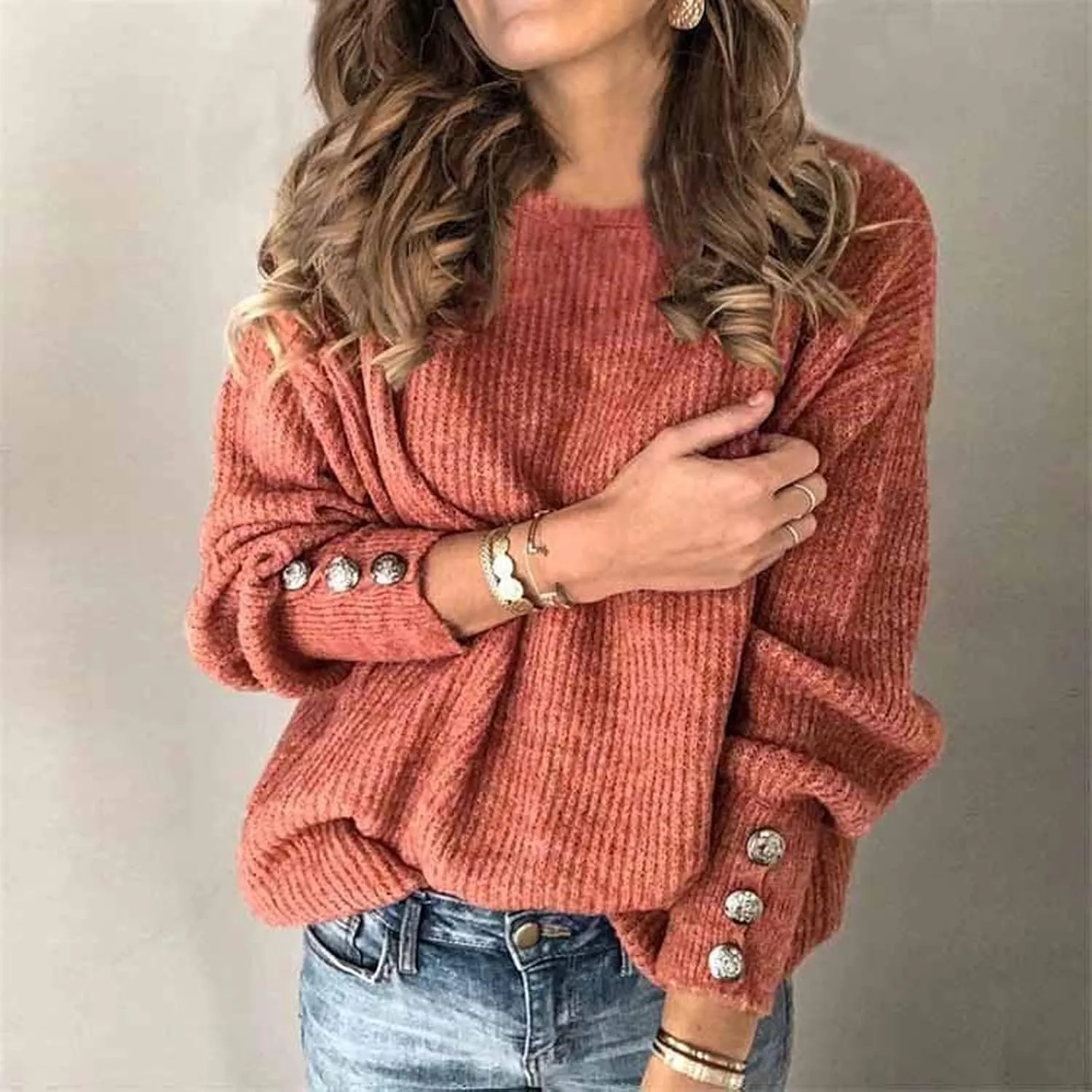iLH Sweaters for Women 2024 Plus Size Ribbed Knit Sweater Crewneck Long Sleeve Pullover Shirts Comfort Jumper Shirt Tops