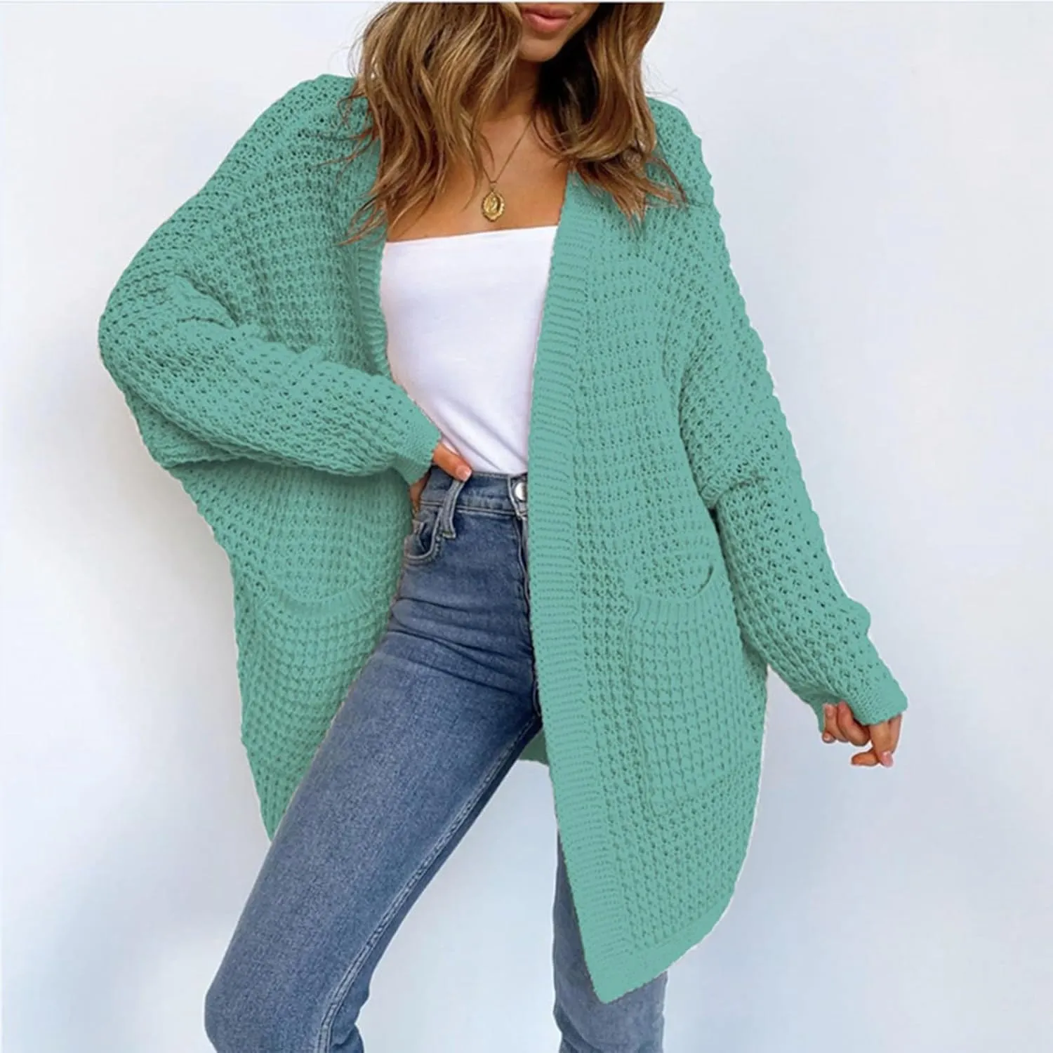iLH Womens Sweater Cardigan Open Front Chunky Knit Cardigan For Women Fall Winter Leisure Loose Fit Sweater Cardigan