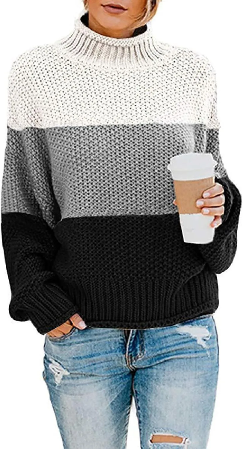 JEGULV Turtleneck Sweaters for Woman Dressy Casual Long Sleeve Cable Knit Pullover Tops Sweaters Loose Soft Jumper Sweaters