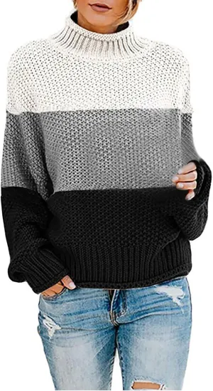 JEGULV Turtleneck Sweaters for Woman Dressy Casual Long Sleeve Cable Knit Pullover Tops Sweaters Loose Soft Jumper Sweaters