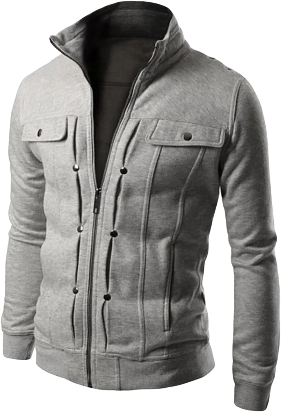 JEShifangjiusu Men'S Oblique Zipper Long Sleeve T-Shirt Casual Stand Collar Sweatshirt Fashion Slim Fit Lightweight Jacket