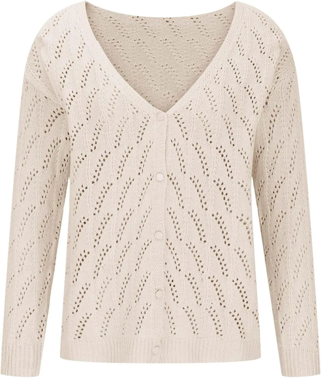 JOAU Womens Open Front Long Sleeve Chunky Knit Cardigan V Neck Button Down Sweaters Loose Fit Hollow Out Outwear Coat Top