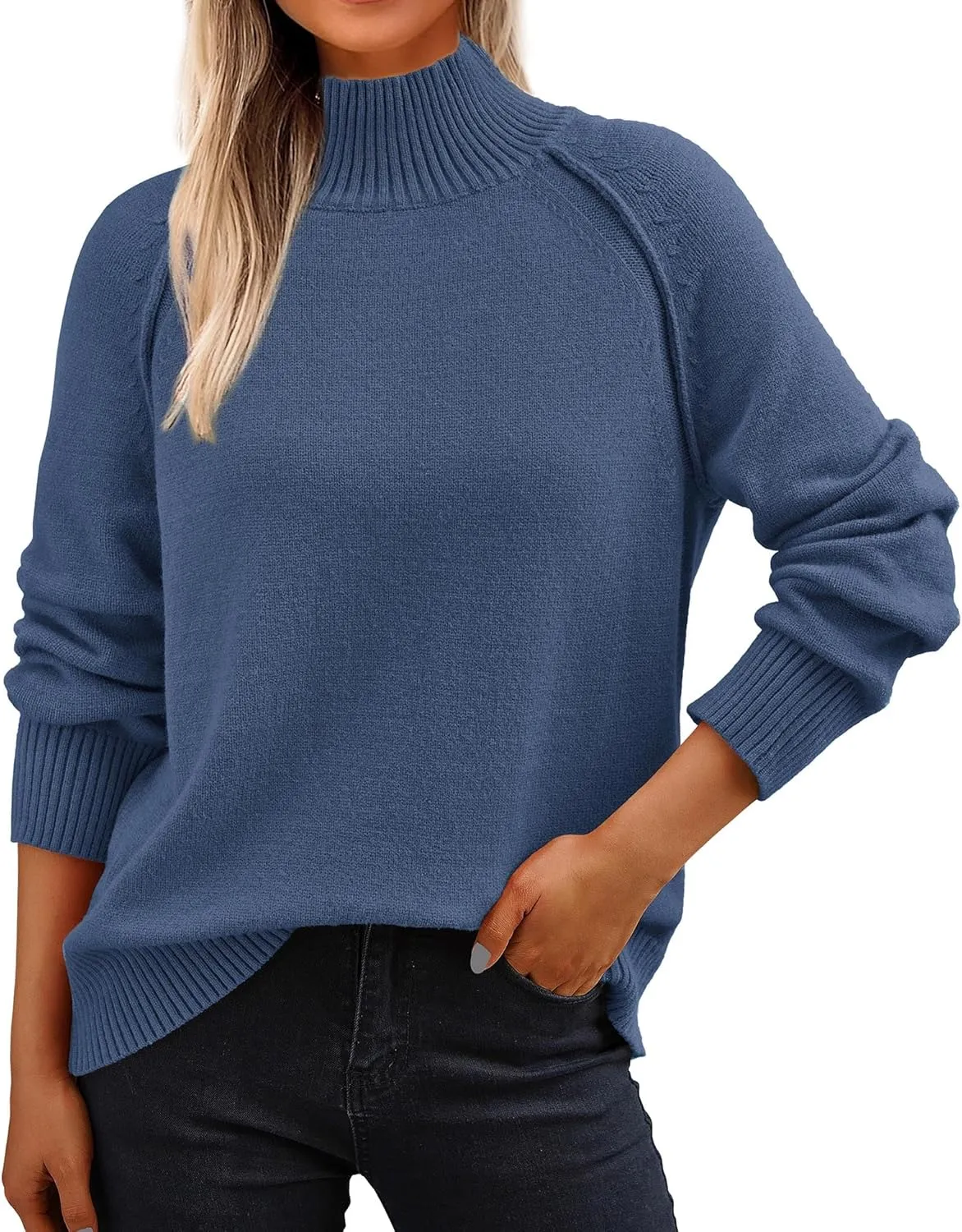 KIRUNDO Womens Fall Sweaters 2025 Trendy Turtleneck Long Sleeve Ribbed Knit Chunky Casual Loose Pullover Sweaters Tops