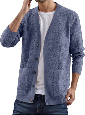 Knit Cardigan Sweaters for Men V Neck Sweaters Open Front Cardigan Button Down Sweater Fall Sweaters with Pockets