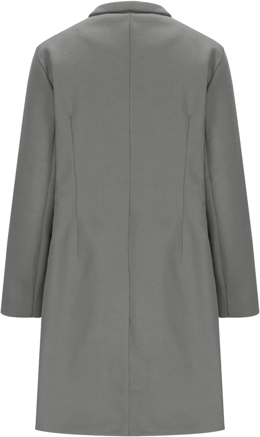 Lapel Trench Coat Women Long Winter Jacket Wool Blend Peacoat Thick Casual Jacket Button Down Jacket Top with Pockets