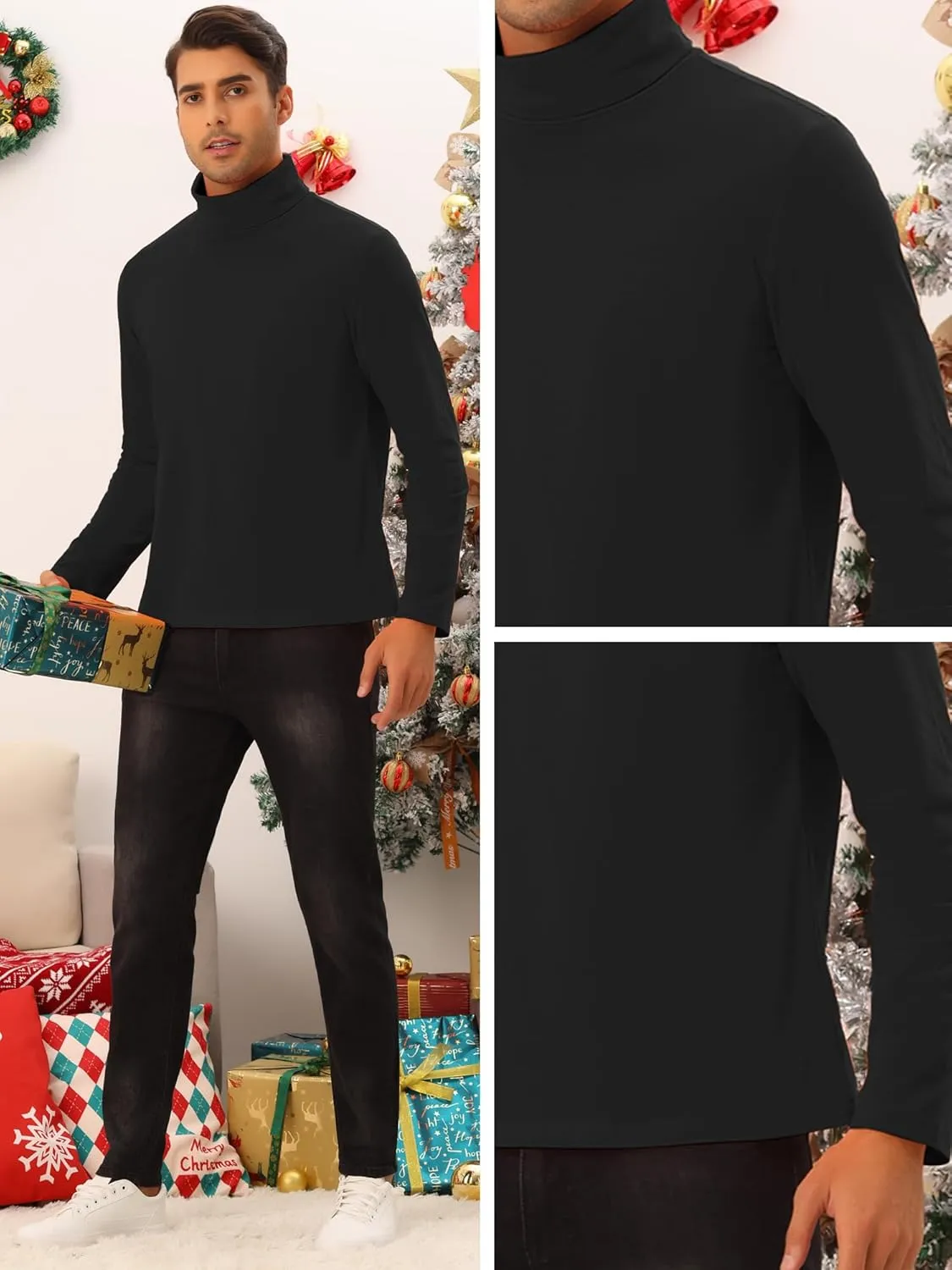 Lars Amadeus Turtleneck Top for Men's Slim Fit Long Sleeves Knitted Pullover T-Shirt