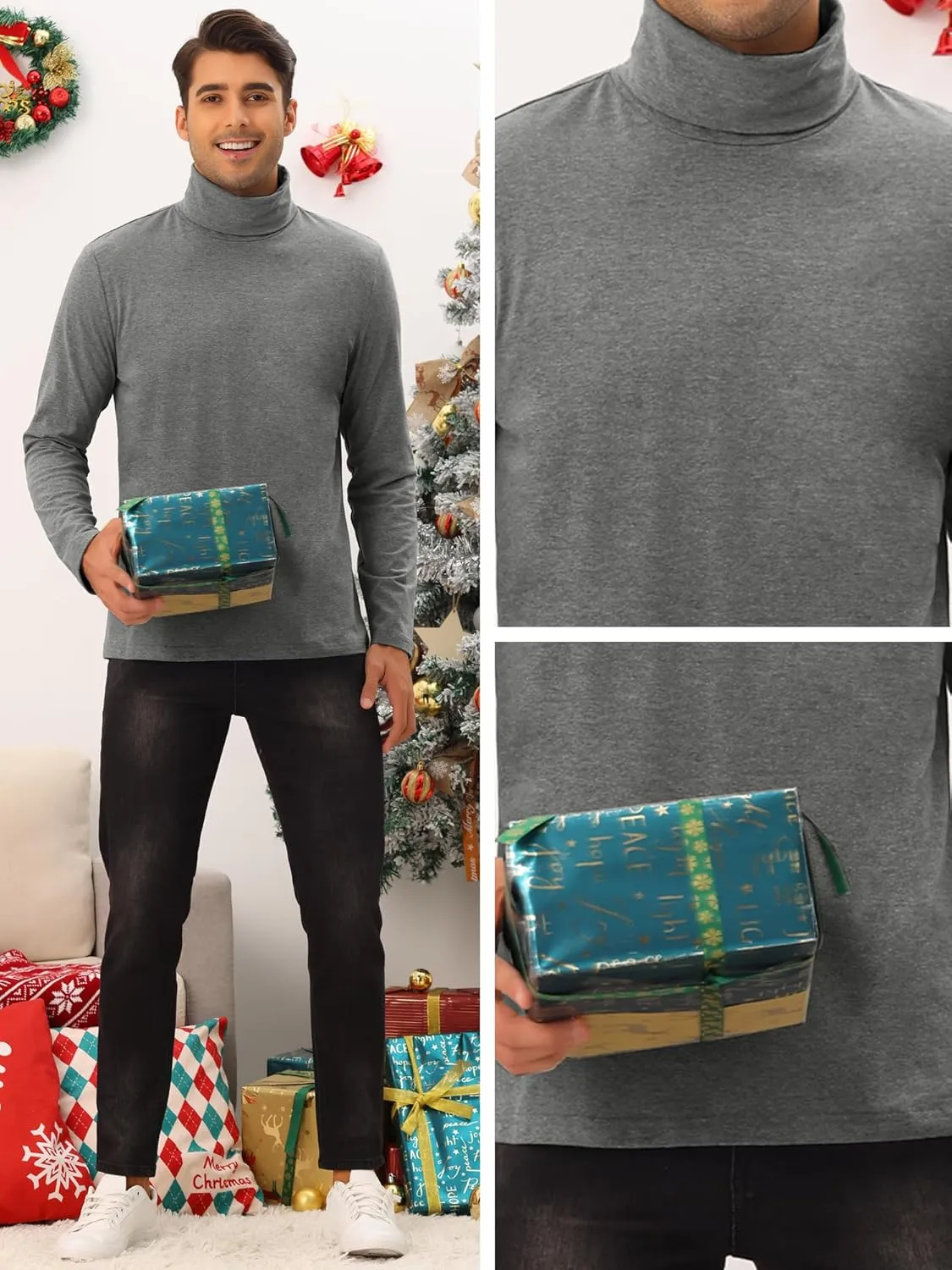 Lars Amadeus Turtleneck Top for Men's Slim Fit Long Sleeves Knitted Pullover T-Shirt