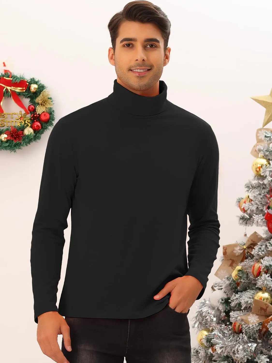 Lars Amadeus Turtleneck Top for Men's Slim Fit Long Sleeves Knitted Pullover T-Shirt
