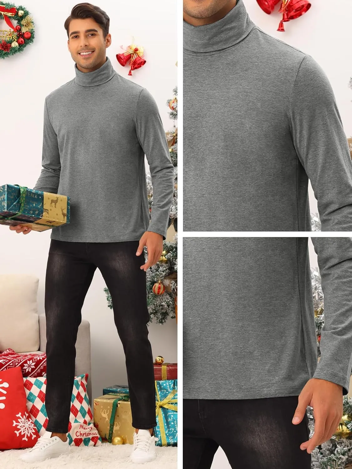 Lars Amadeus Turtleneck Top for Men's Slim Fit Long Sleeves Knitted Pullover T-Shirt