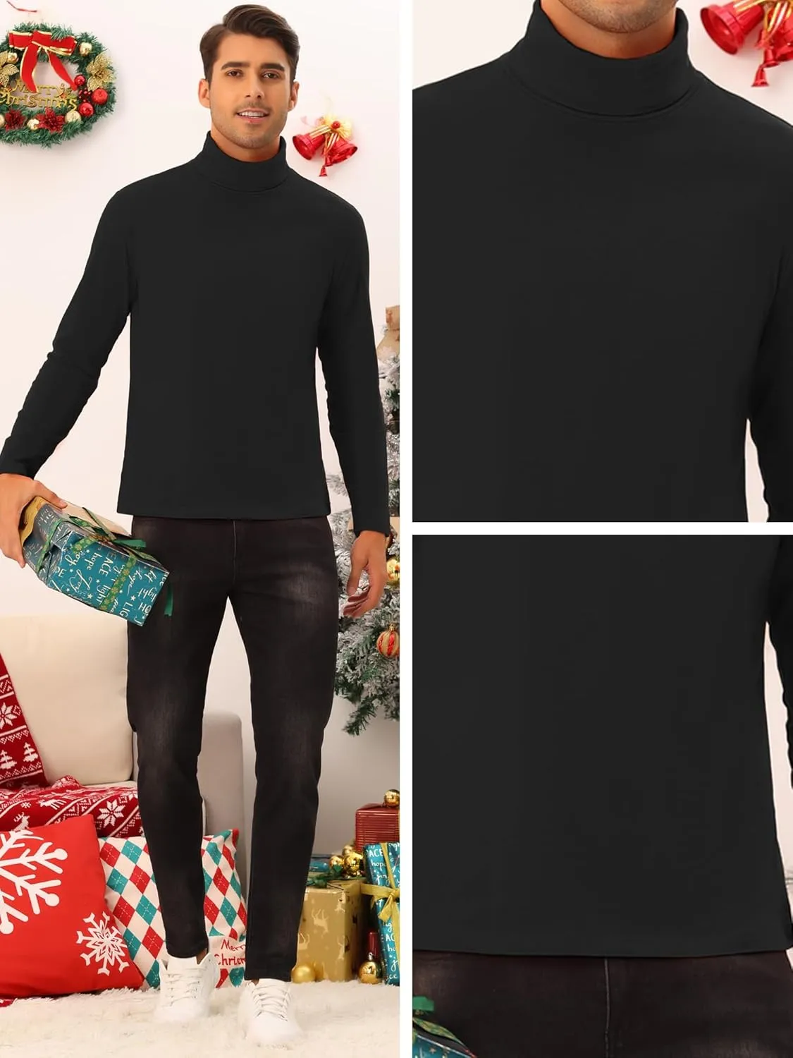 Lars Amadeus Turtleneck Top for Men's Slim Fit Long Sleeves Knitted Pullover T-Shirt