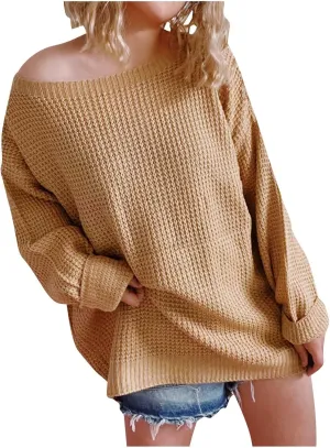 Lastesso Pullover Sweaters for Women Knitted Solid Sweater Casual Long Sleeve Lightweight Fall Outfits Loose Soft Clothes